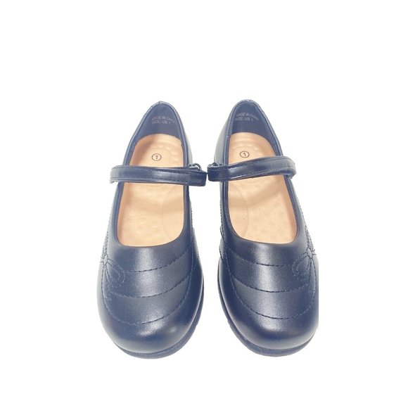 Brand New Cute Girls Black Mary Jane Flats, Bow Accent, Round Toe, Size 1 - Picture 2 of 7